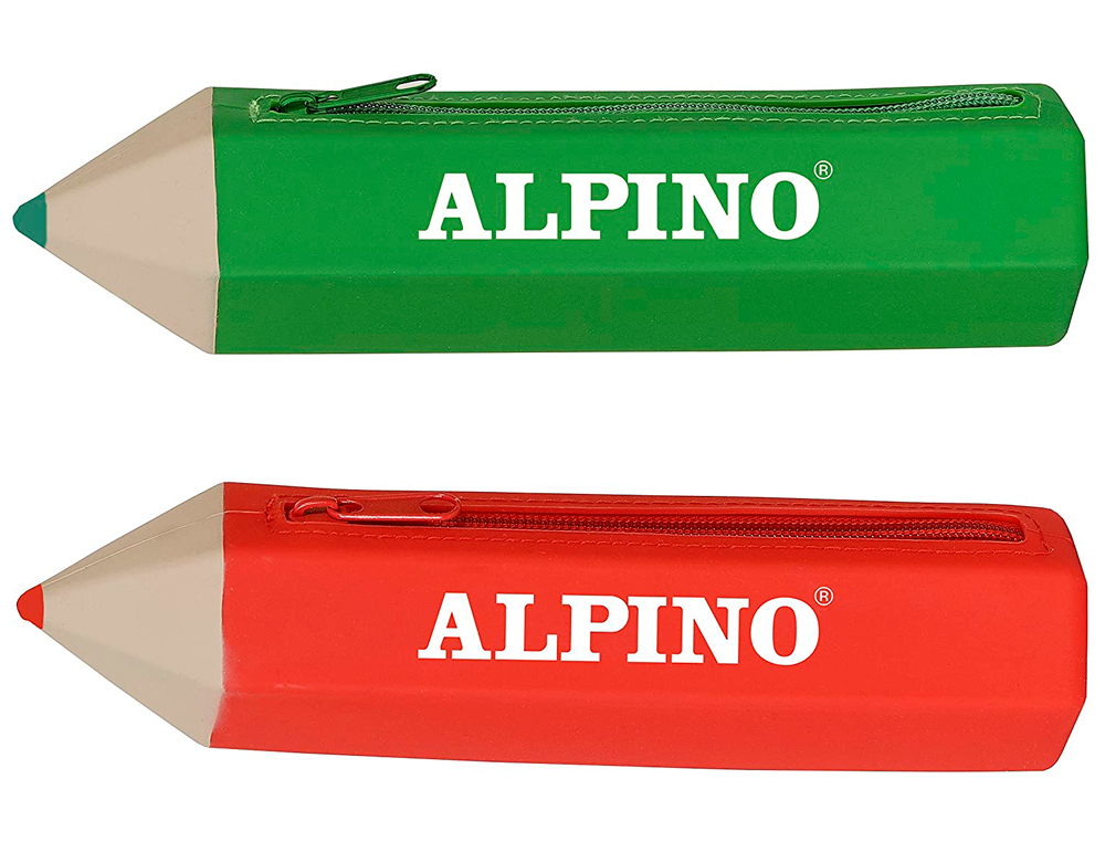 BOLSO ESCOLAR PORTATODO ALPINO FORMA LAPIZ SOFT CON 12 LAPICES DE COLORES