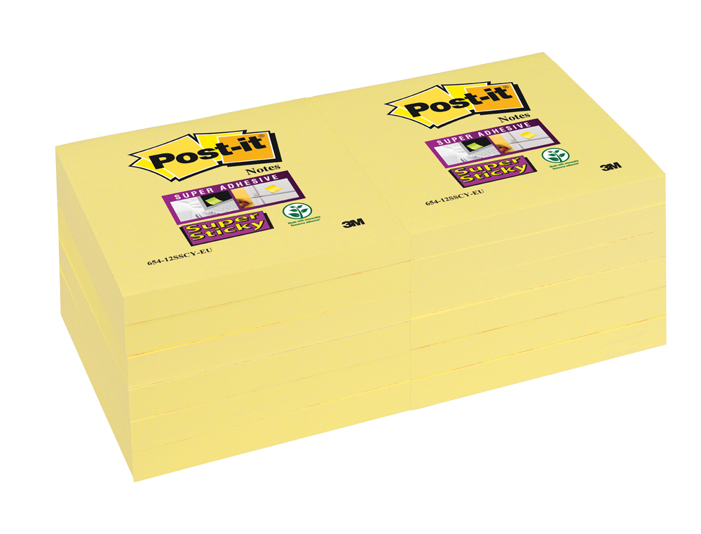 BLOC DE NOTAS ADHESIVAS QUITA Y PON POST-IT SUPER STICKY 76X127 MM CON 12 BLOC AMARILLO CANARIO