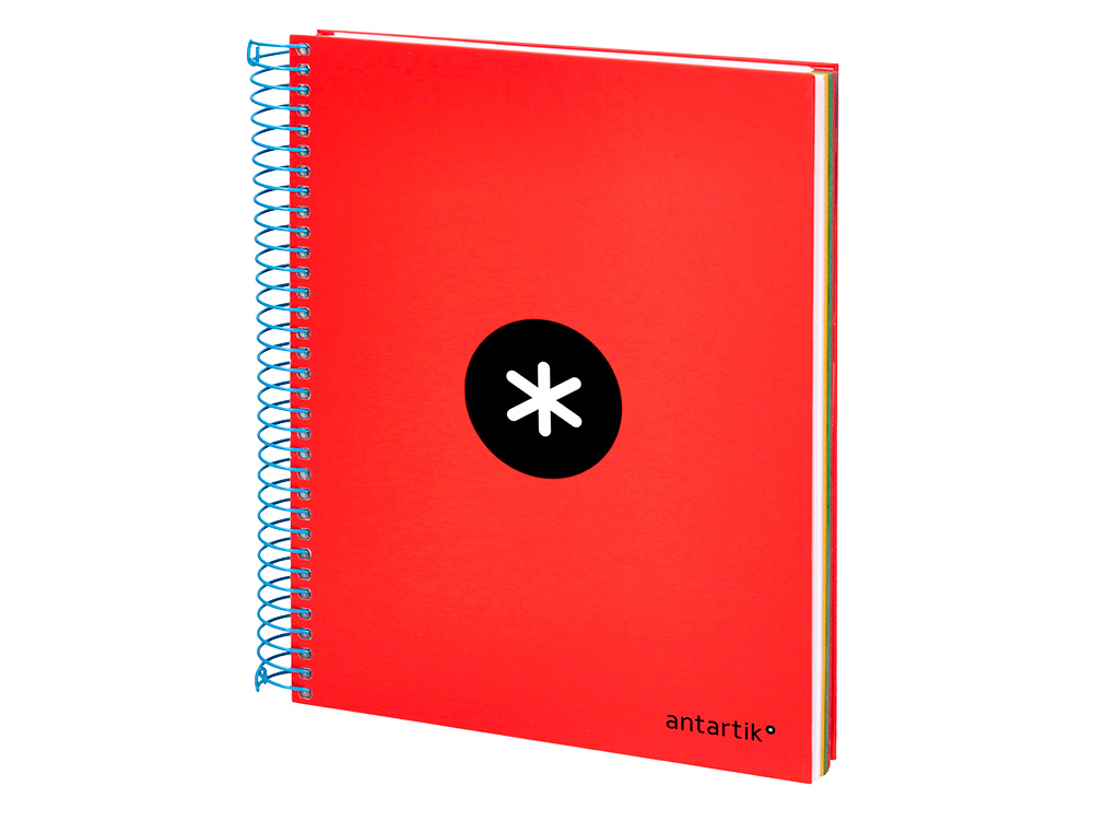 CUADERNO ESPIRAL A5 MICRO ANTARTIK TAPA FORRADA 120H 90G LISO CON BANDAS 6 TALADROS COLOR ROJO