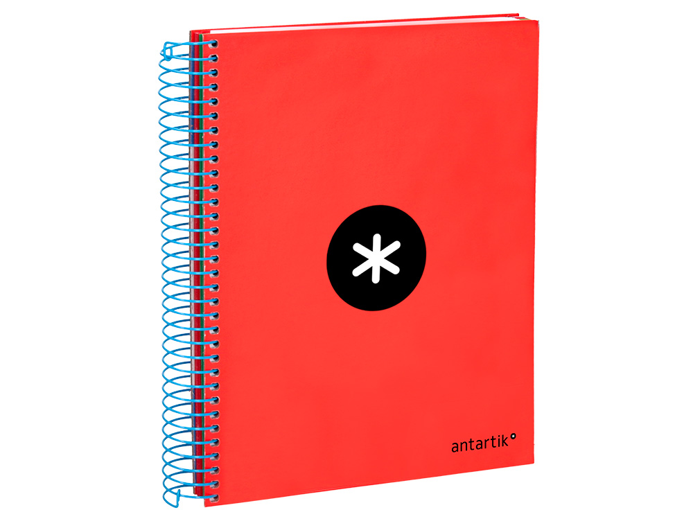 CUADERNO ESPIRAL A5 MICRO ANTARTIK TAPA FORRADA 120H 90G LISO CON BANDAS 6 TALADROS COLOR ROJO