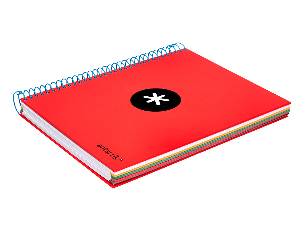 CUADERNO ESPIRAL A5 MICRO ANTARTIK TAPA FORRADA 120H 90G LISO CON BANDAS 6 TALADROS COLOR ROJO