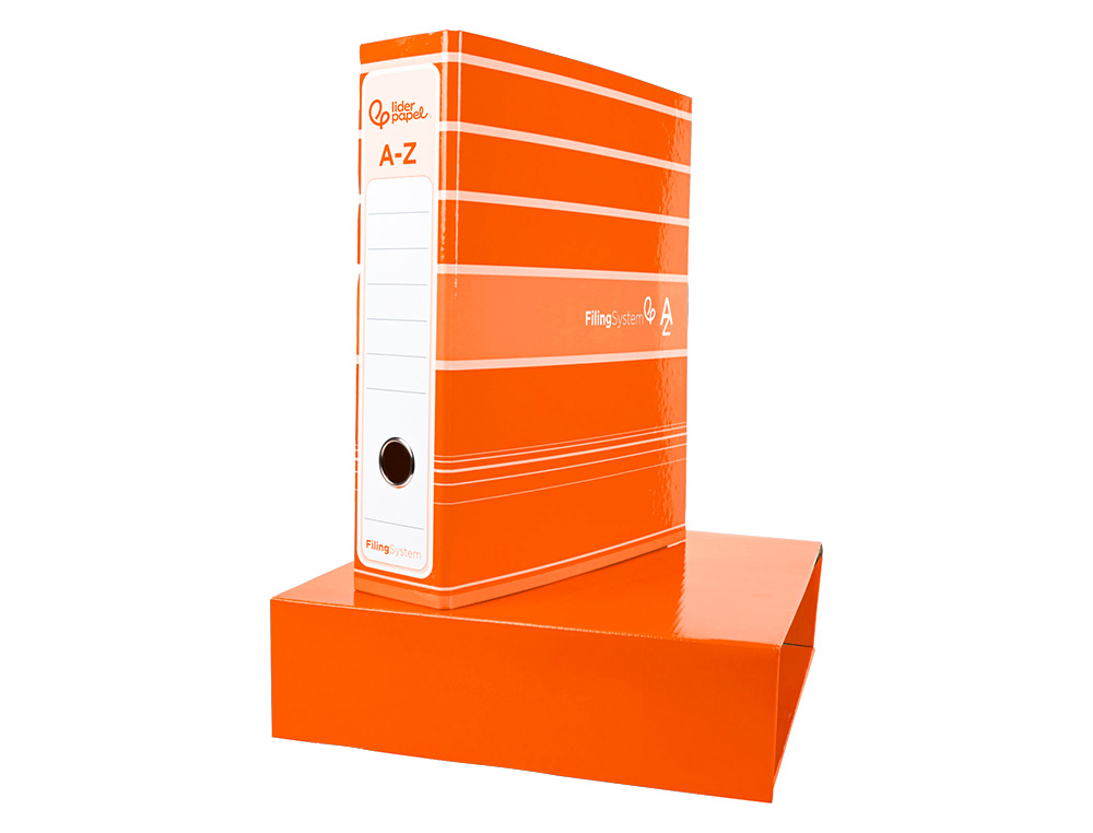 ARCHIVADOR DE PALANCA LIDERPAP EL A4 FILING SYSTEM FORRADO SIN RADO LOMO 80MM NARANJA CON CAJA Y COMPRESOR METALICO